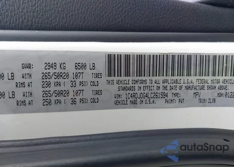 2020 Dodge Durango Gt Plus Awd из США, поврежденный, VIN 1C4RDJDG4LC261594